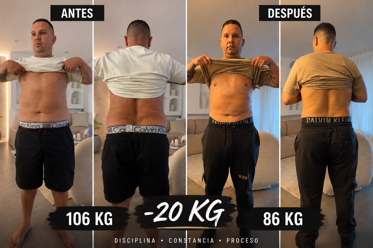 Caso real — antes y después, -20 kg